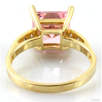 Square Pink Cubic Zirconia Solitaire 14K Yellow Gold Ring