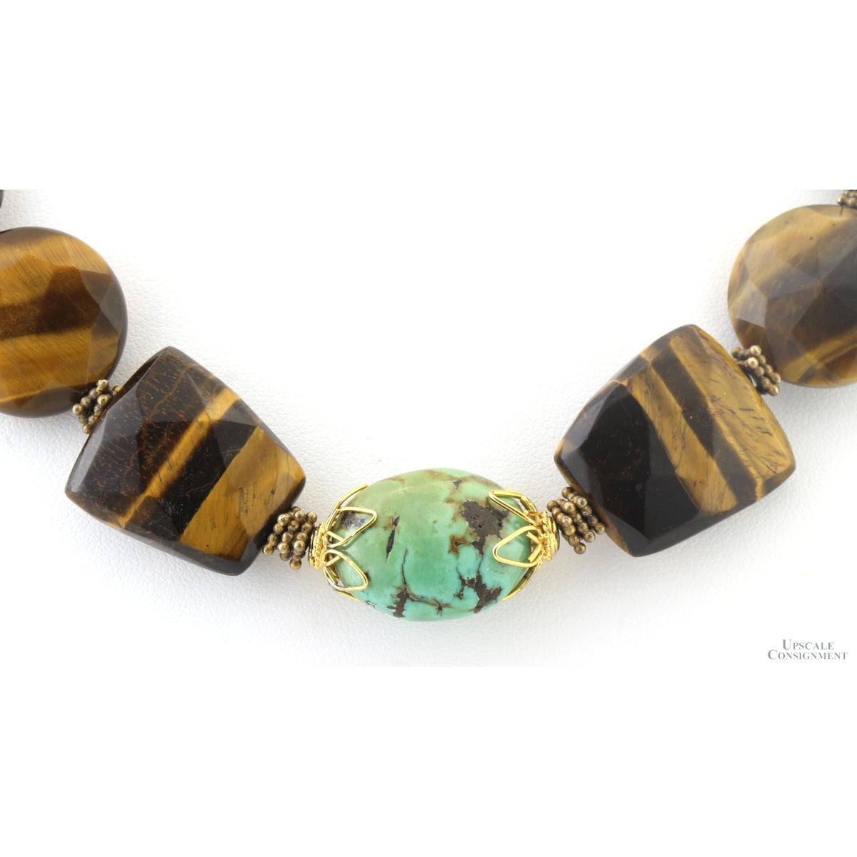 Vintage Tiger's Eye & Turquoise Necklace | Sterling Silver 20"