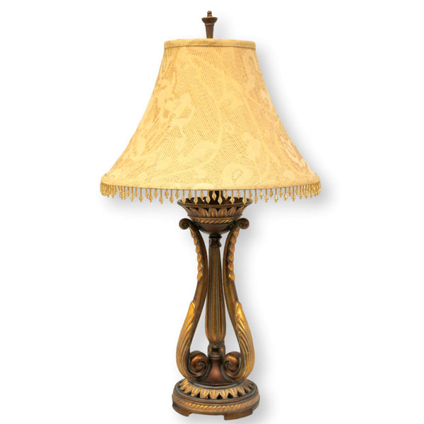 Bronze & Gold Table Lamp w/Beaded Shade