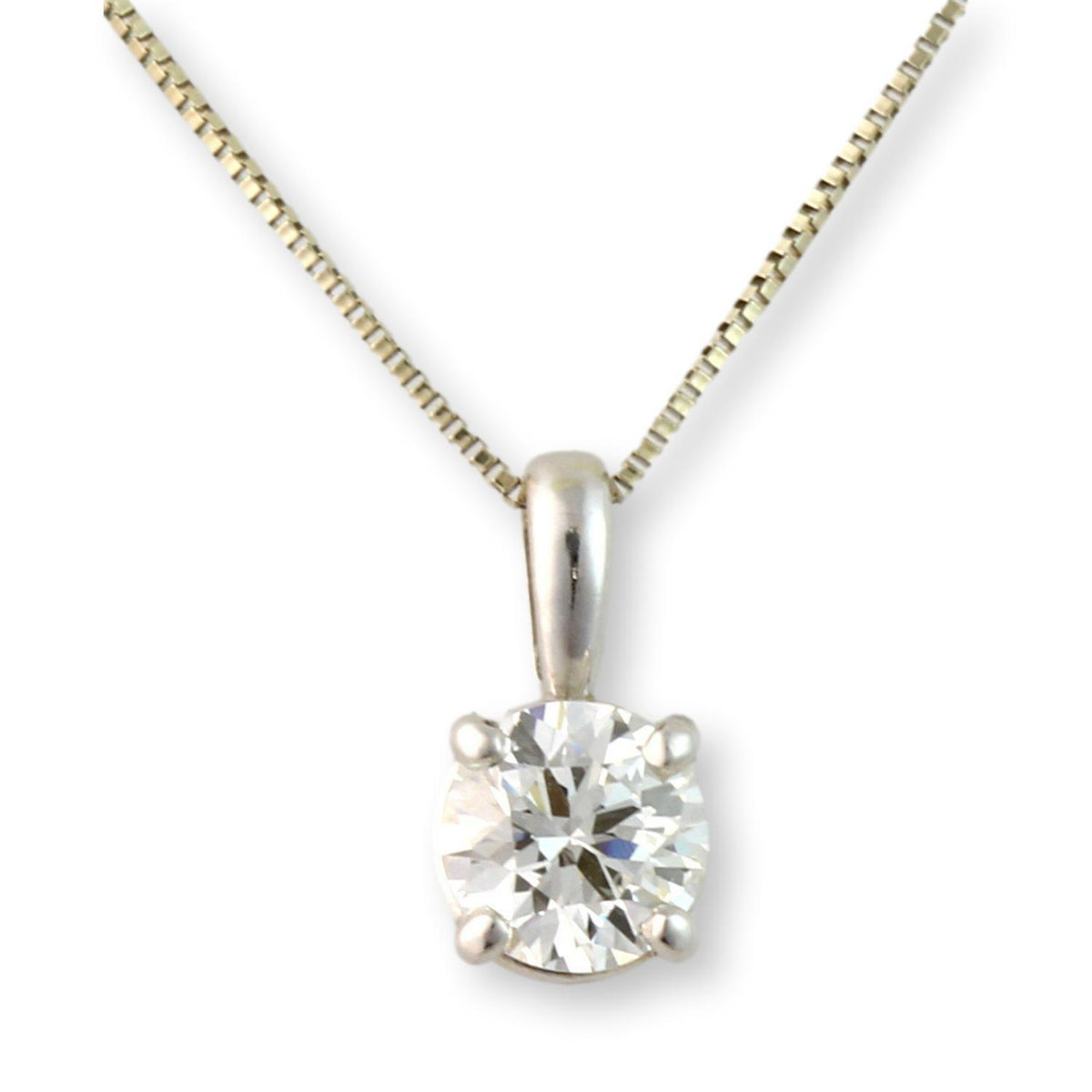 14K White Gold .58ct Diamond Solitaire Pendant & Chain
