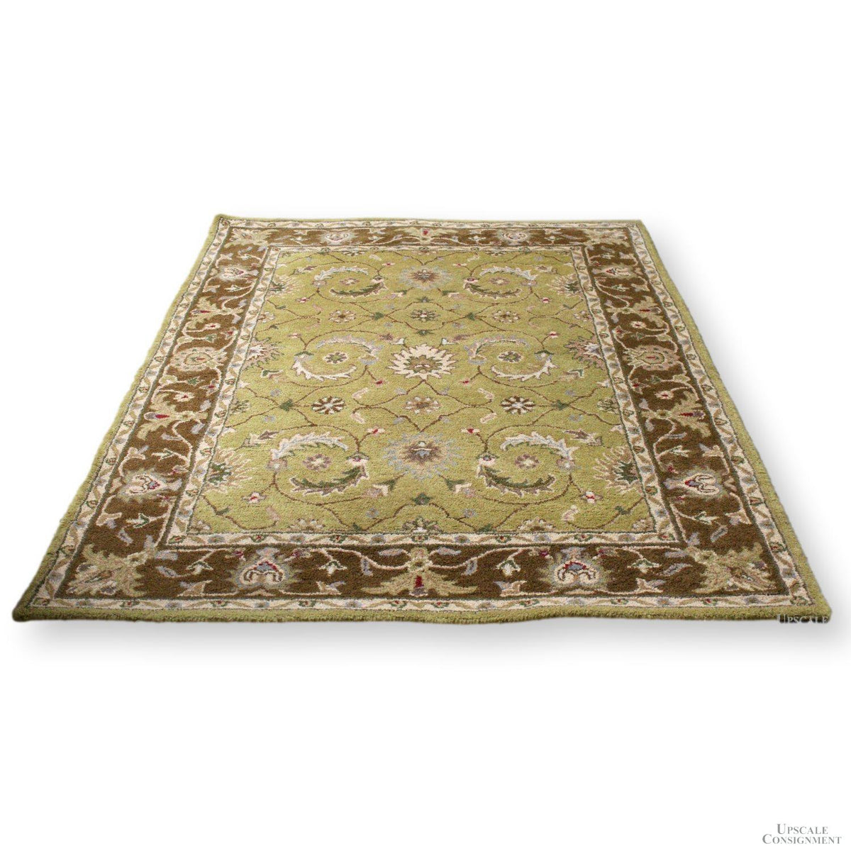 5' X 7' Green & Brown Wool Area Rug