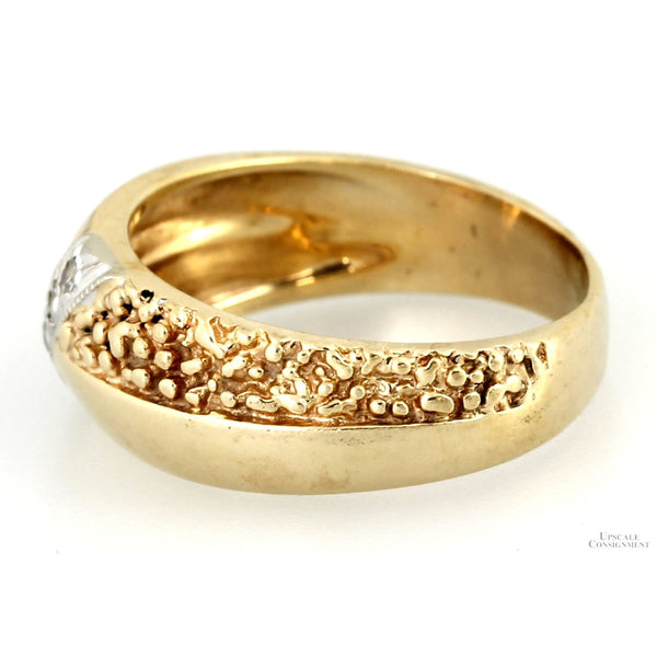 14K Tri-Color Gold Diamond Crossover Granulated Band