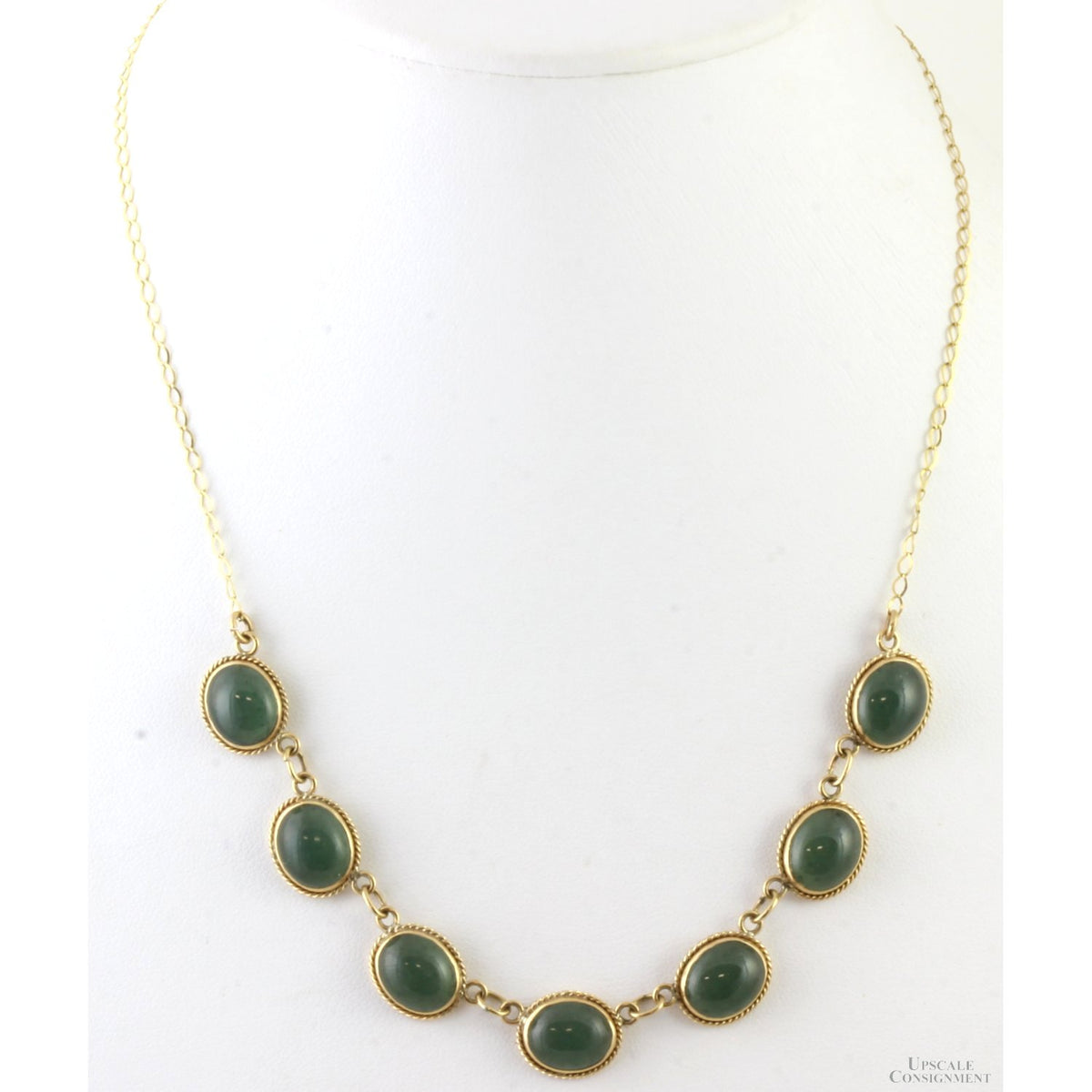 17.28ctw Medium Dark Green Jadeite Jade 14K Gold Necklace