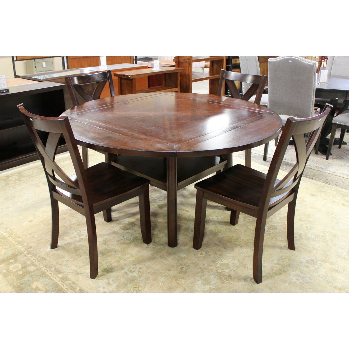 4-Sided Drop Leaf Dining Table w/4 Chairs