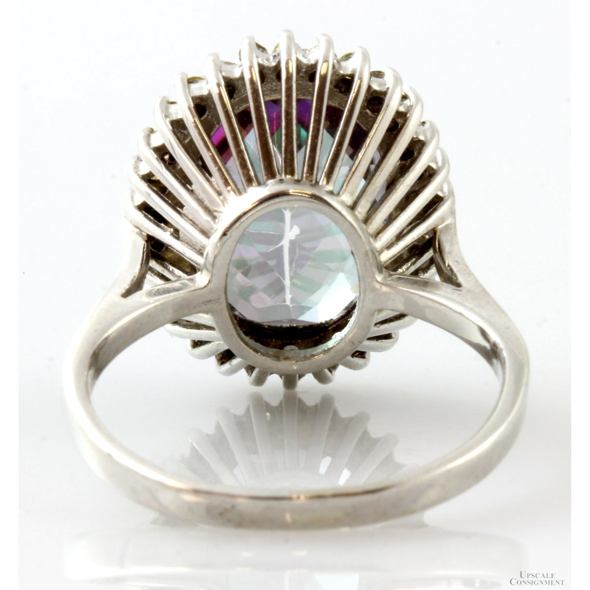 14K Gold 6.75ct Mystic Topaz .30ctw Topaz Halo Ring