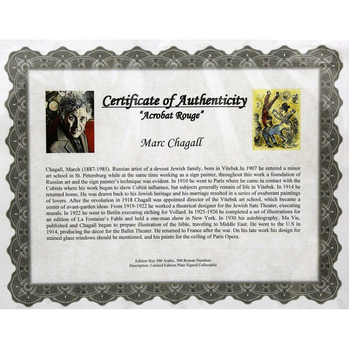 Gallery Framed Art Print 'Acrobat Rouge' By Marc Chagall