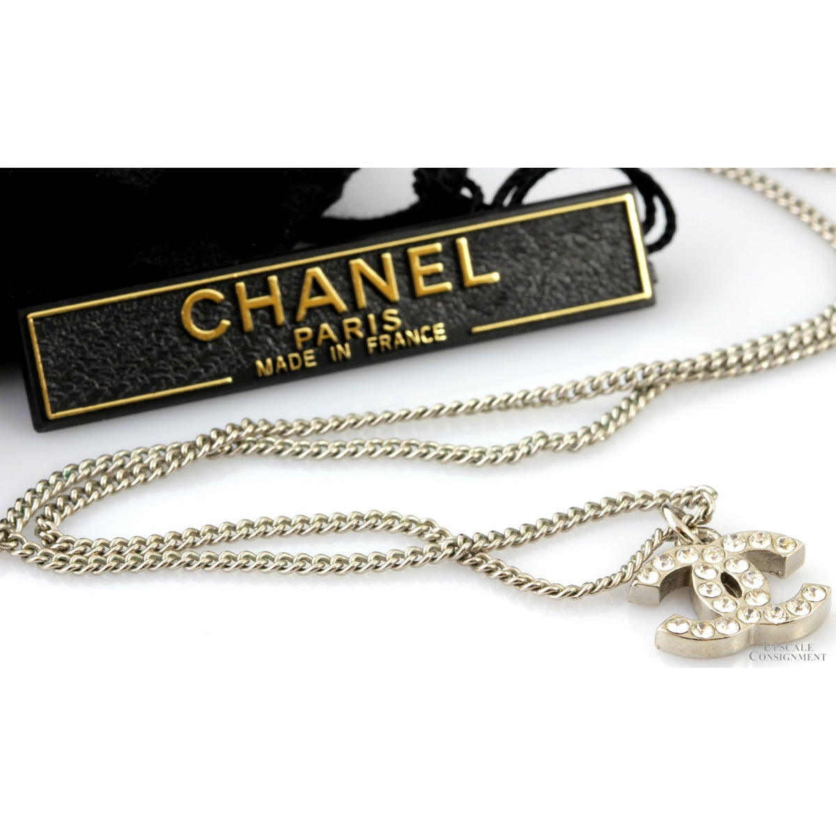 Chanel Crystal CC F12V Palladium-Vermeil Silver Pendant Necklace