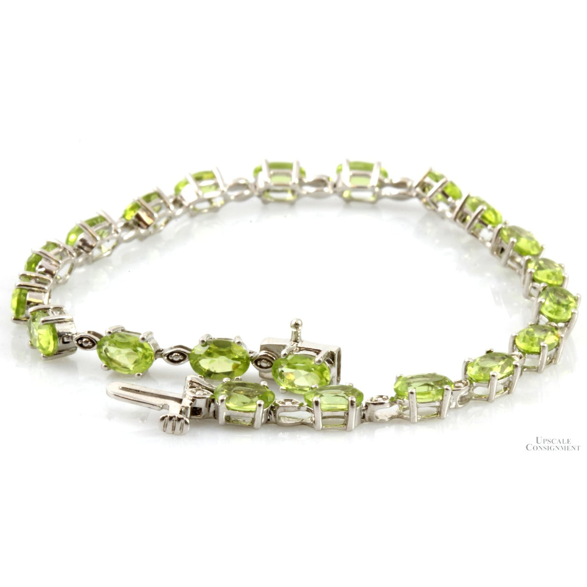 9.24ctw Oval Peridot Gemstone Sterling Silver Line Bracelet