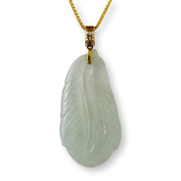 Grade A Translucent White & Faint Green Jadeite Leaf Pendant Necklace