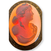 High-Relief Shell Cameo Brooch 14K Gold Engraved Frame