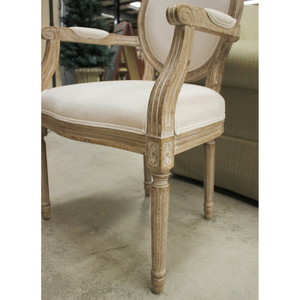 Medallion Back Linen Armchair