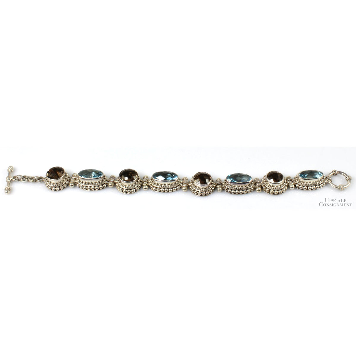 Suarti Sterling Silver Blue Topaz & Smoky Quartz Link Bracelet