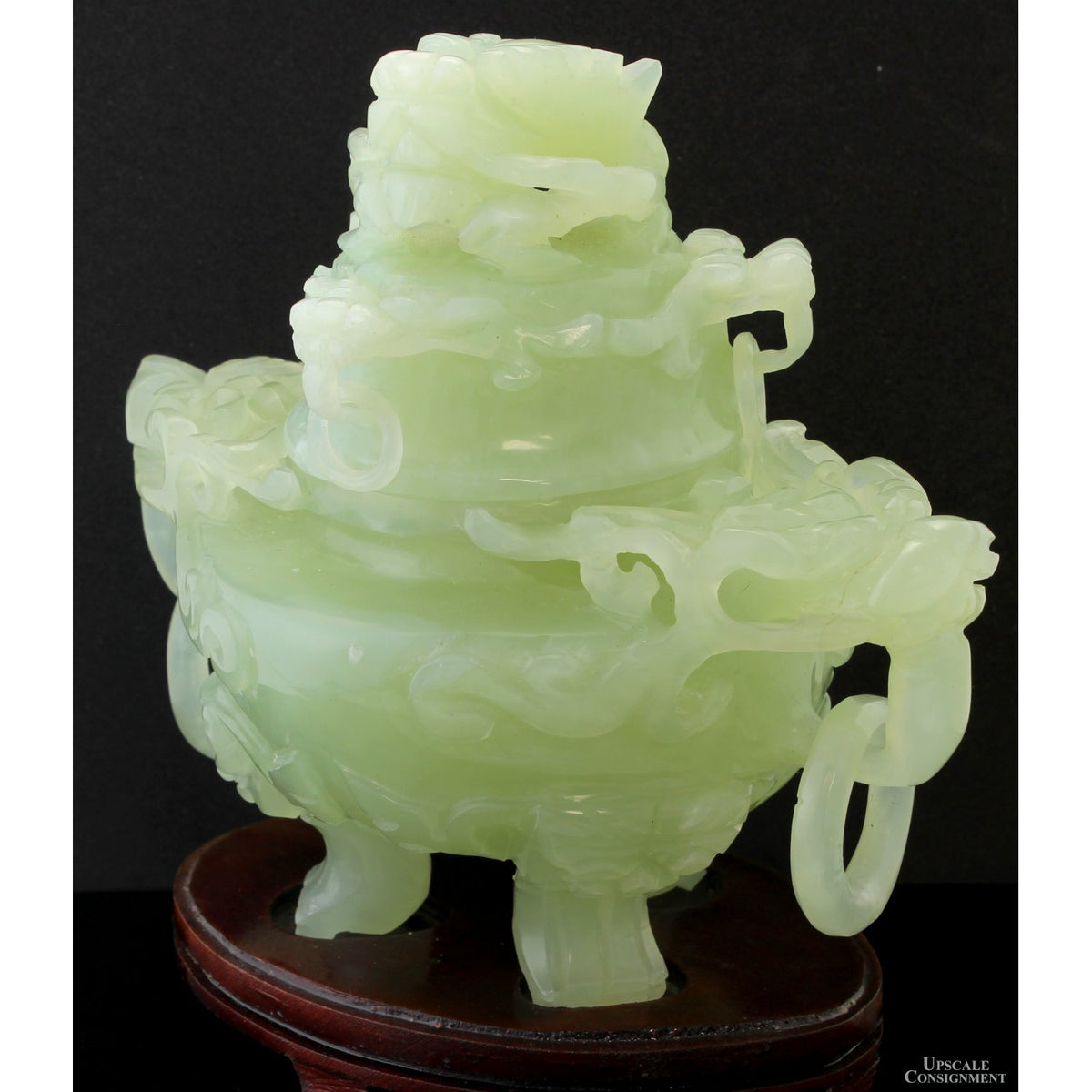 Antique Chinese Carved Serpentine Tripod Incense Burner Censer