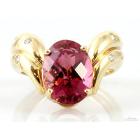 5.15ct Rubelite Tourmaline Diamond 14K Yellow Gold Ring