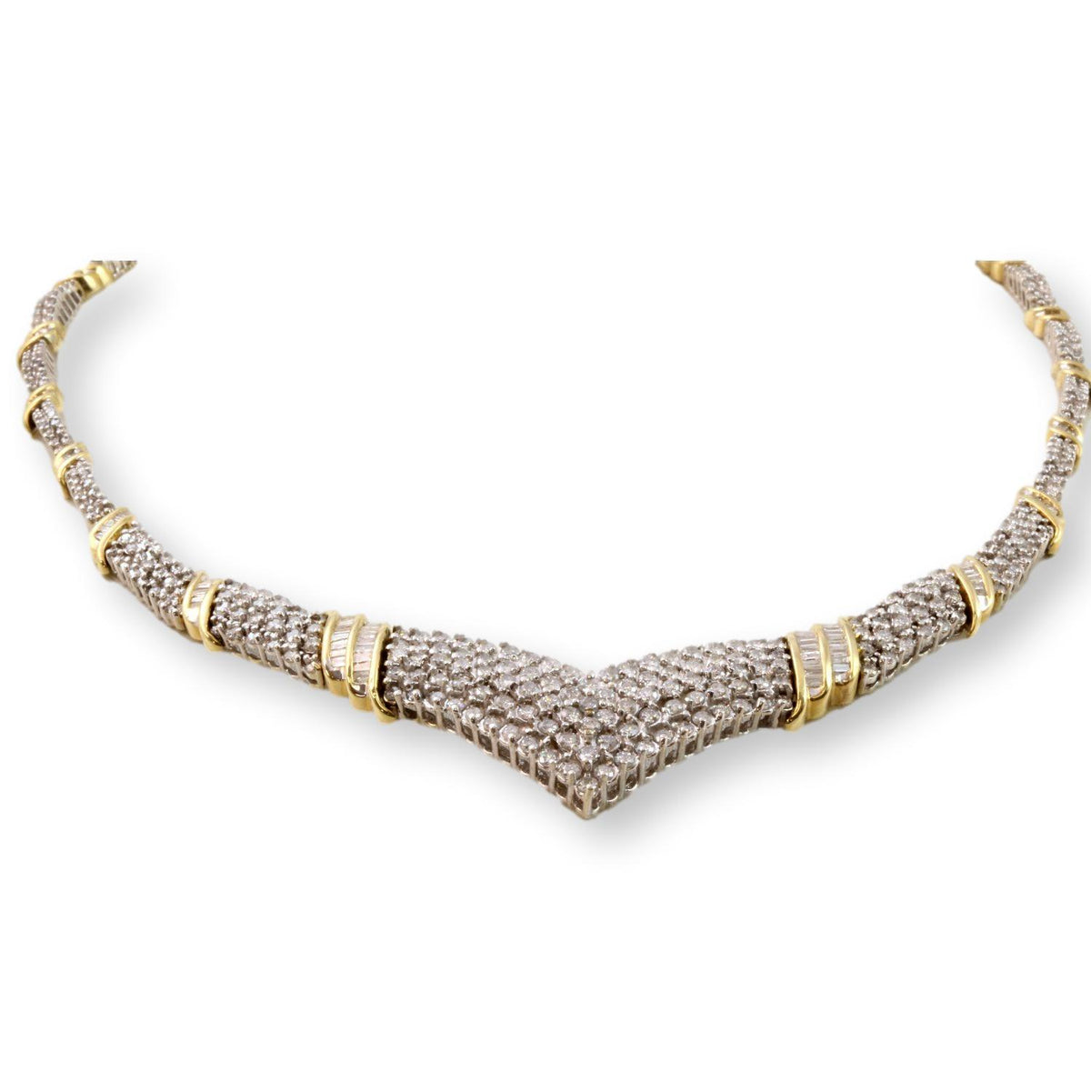 14K Gold 8.39ctw Diamond V-Shape Formal Necklace