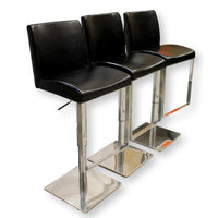 Trio of Modern Black Leather Adjustable Height Stools