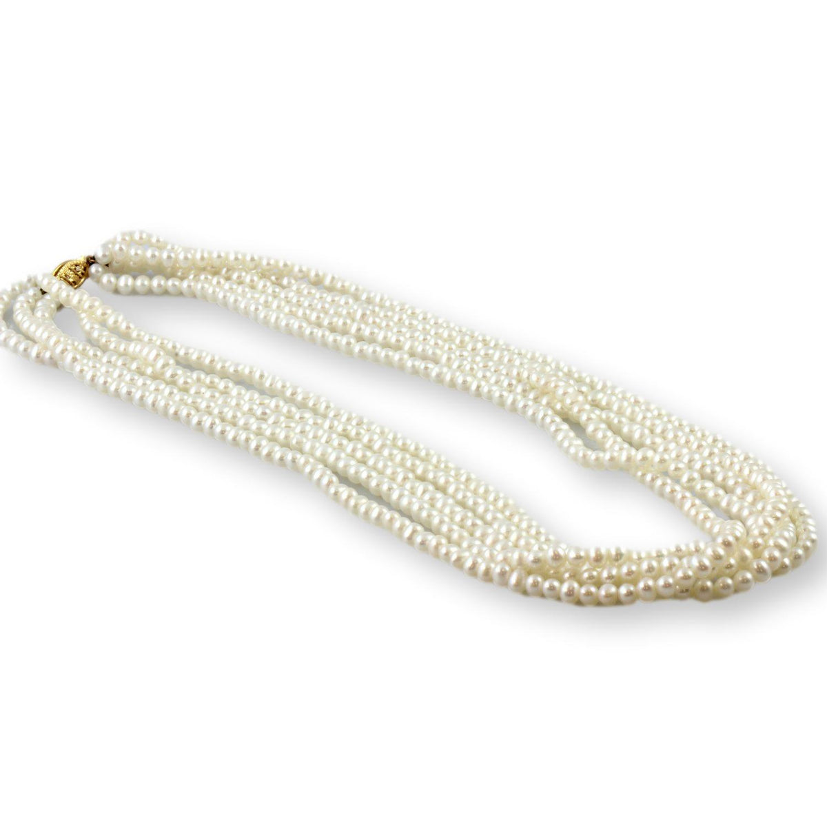 4.00mm Cultured White Pearl Multi-Strand 14K Gold Clasp