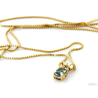14K Gold Blue Topaz & Diamond Pendant Necklace