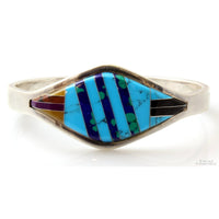 Sterling Silver Multi-Stone Channel Inlay Hinged TAXCO Bangle