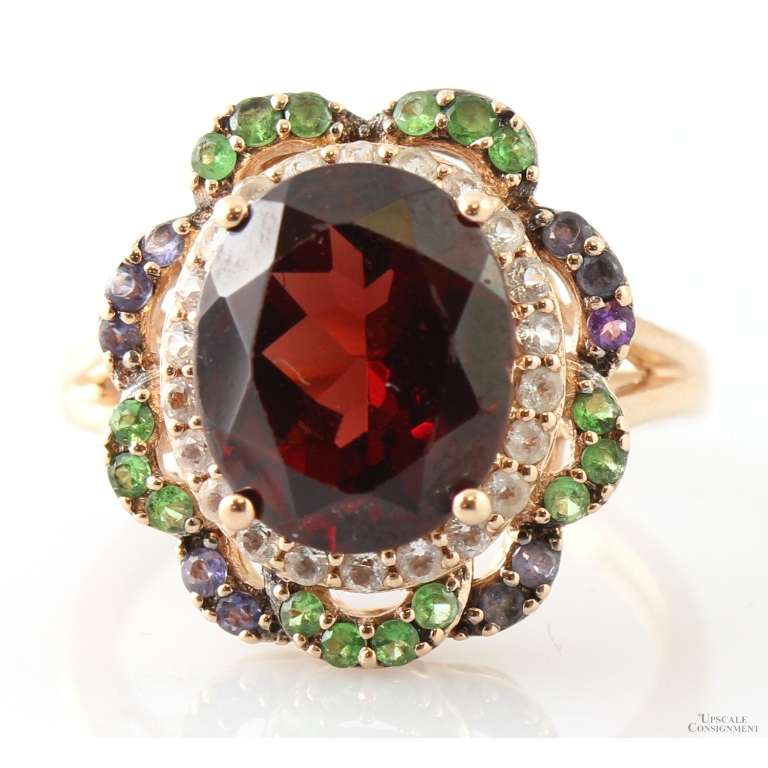 Pyrope Garnet Tsavorite Garnet Topaz Iolite 14K Rose Gold Ring Upscale Consignment