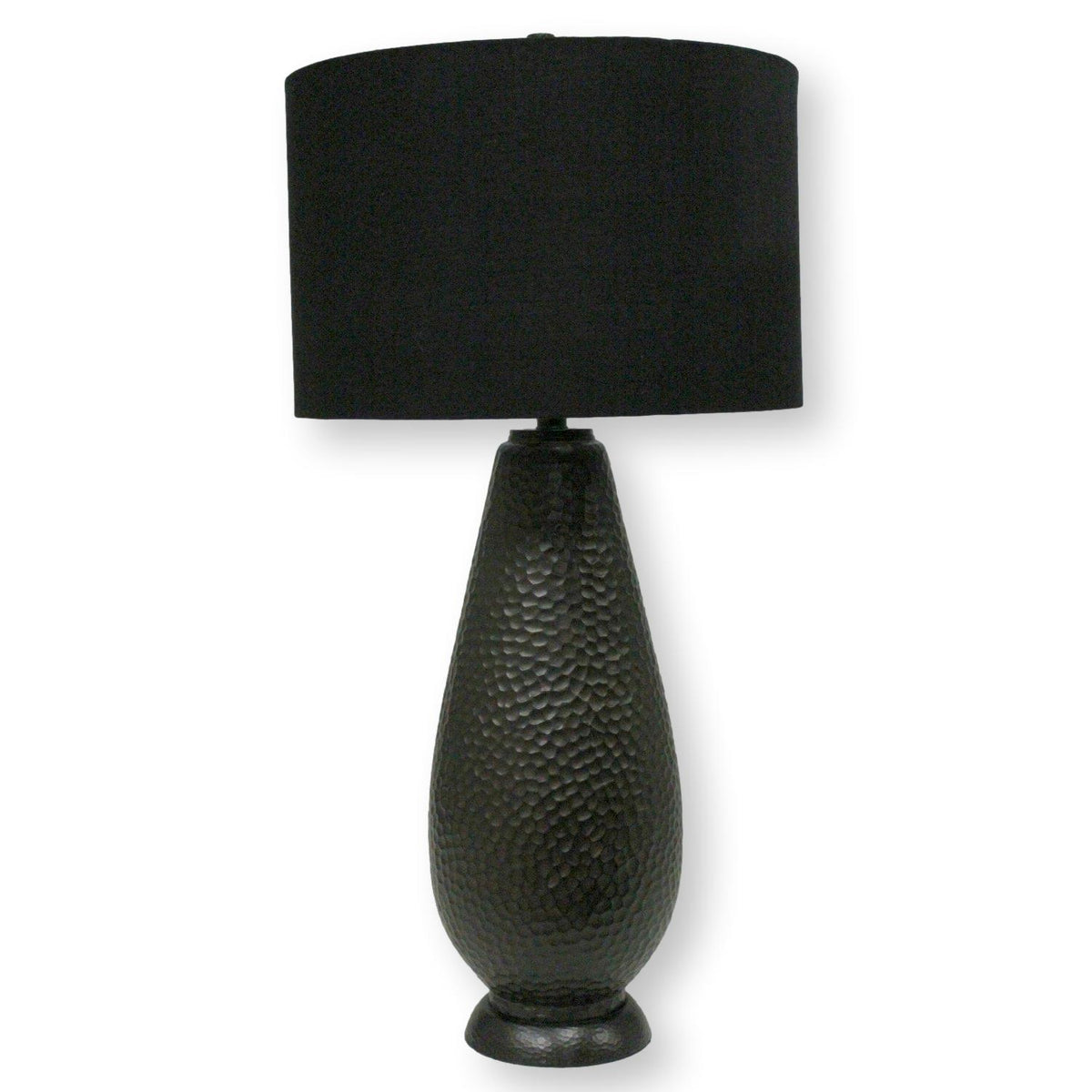 Hammered Copper Table Lamp w/Black Shade
