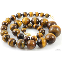 Graduated Tiger's Eye Handknotted Bead 14K Gold Necklace