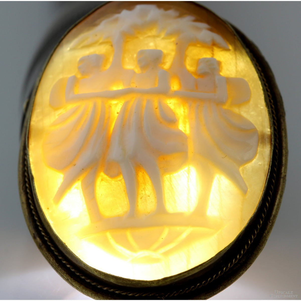 800 Silver THREE GRACES Shell Cameo Pendant Brooch