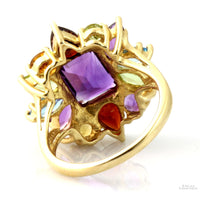 Multi-Gemstone Rainbow 10K Yellow Gold Ring