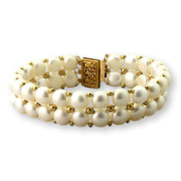 14K Gold Multi-Row Pearl & Gold Spacer Bead Bracelet