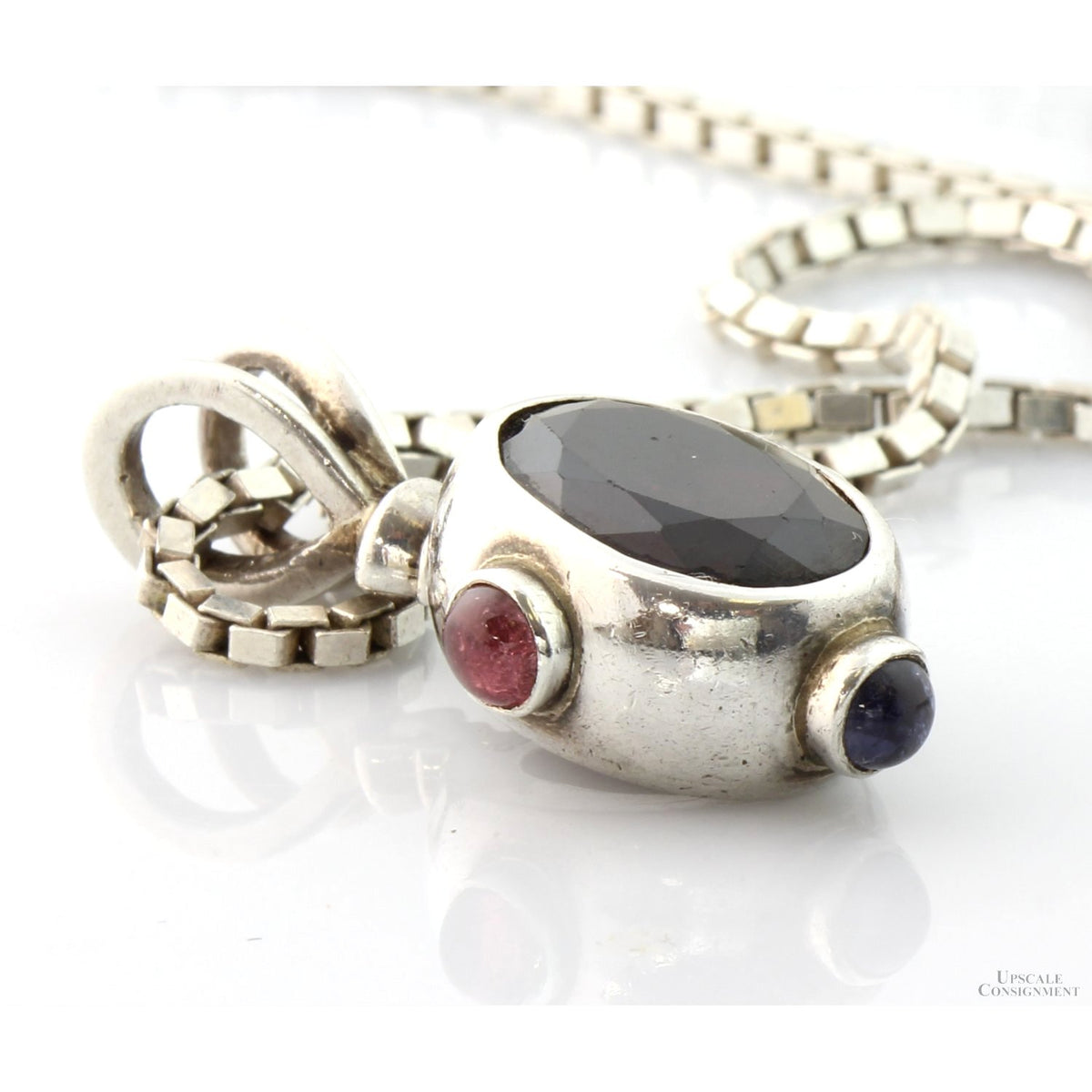 Almandine Garnet Sterling Silver Pendant & 24" Chain