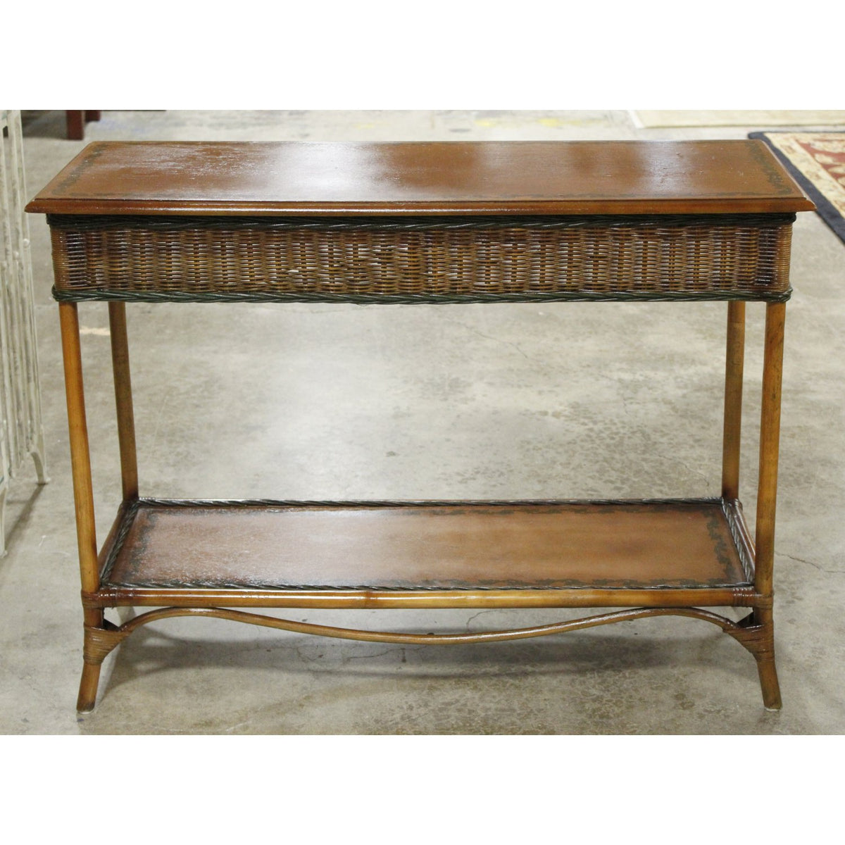 Handpainted Wood & Wicker Console Table