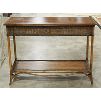 Handpainted Wood & Wicker Console Table