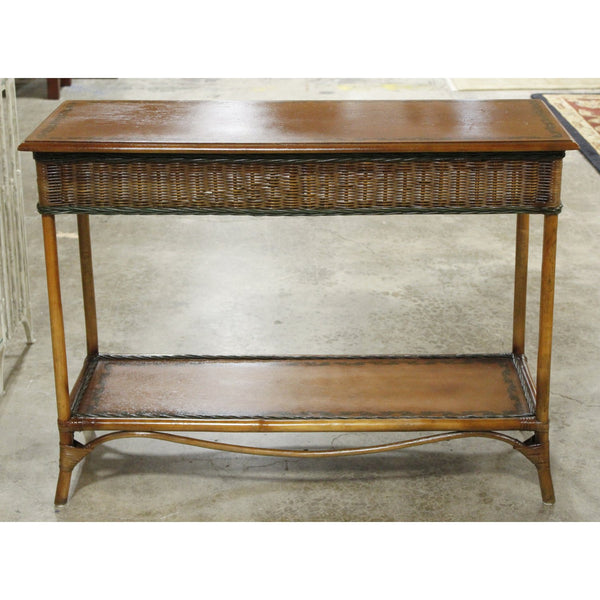 Handpainted Wood & Wicker Console Table
