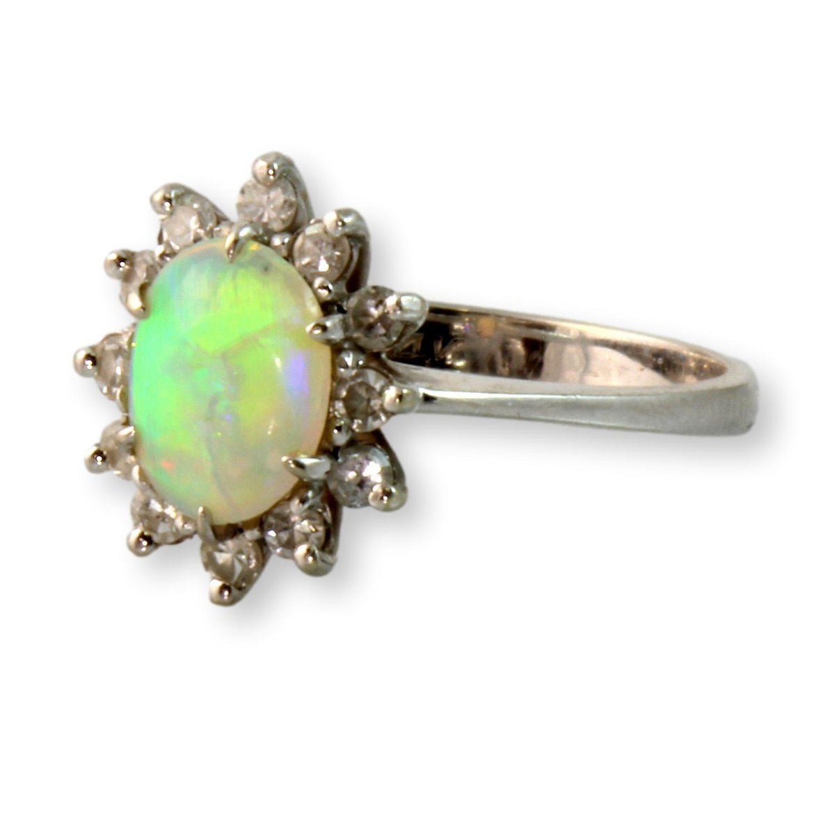 Oval Ethiopian Opal & Diamond Halo 14K White Gold Ring