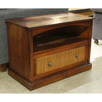 Pier 1 Imports Dark Finish Pine & Wicker Media Console