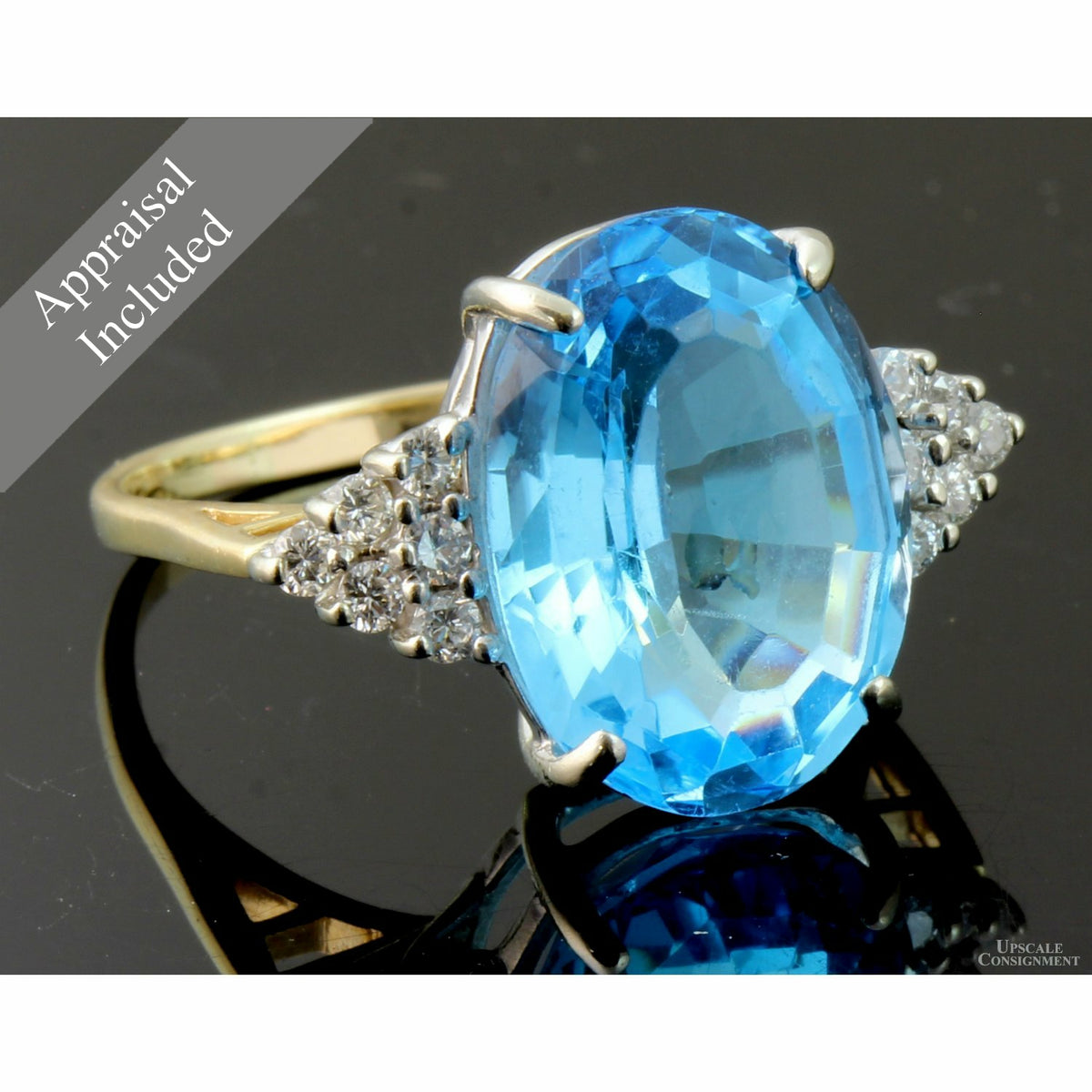 10.62ct Swiss Blue Topaz & .35ctw Diamond 14K Gold Ring