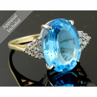 10.62ct Swiss Blue Topaz & .35ctw Diamond 14K Gold Ring
