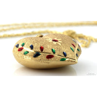 14K Two-Tone Gold Puffy Heart Necklace - Enameled Jewels
