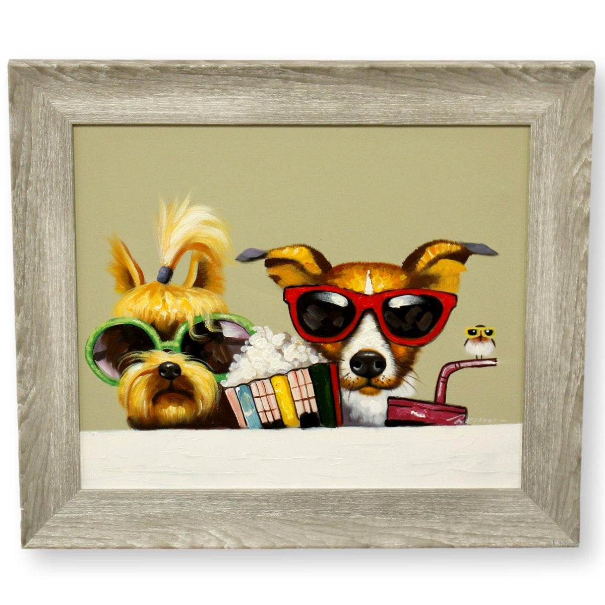 Original Painting Whimsical 2 Dogs In Sunglasses