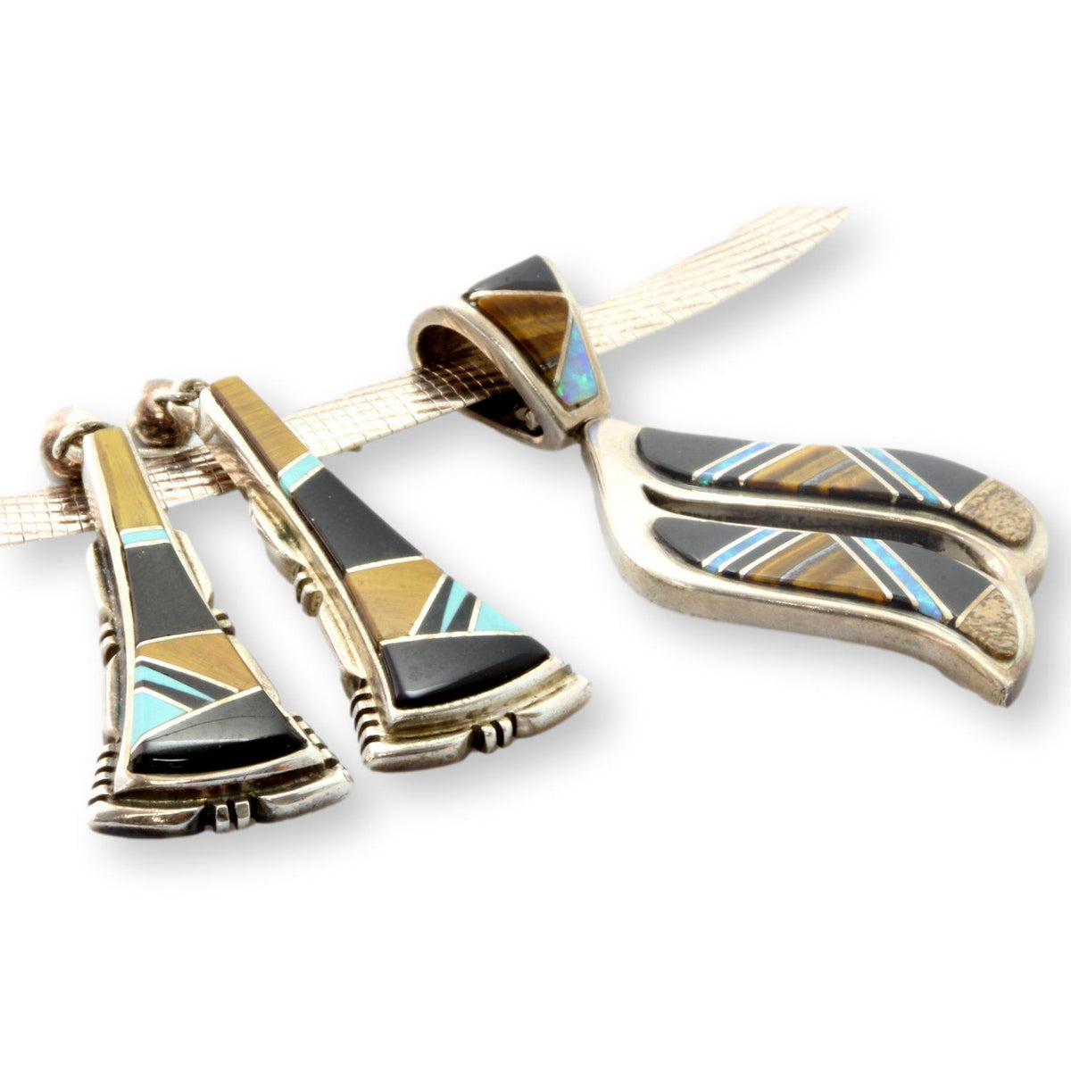 Don Lucas Sterling Silver Inlay Pendant with Coordinating Western Inlay Drop Earrings