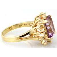 3ct Amethyst & Colorless Sapphire Halo 14K Gold Ring