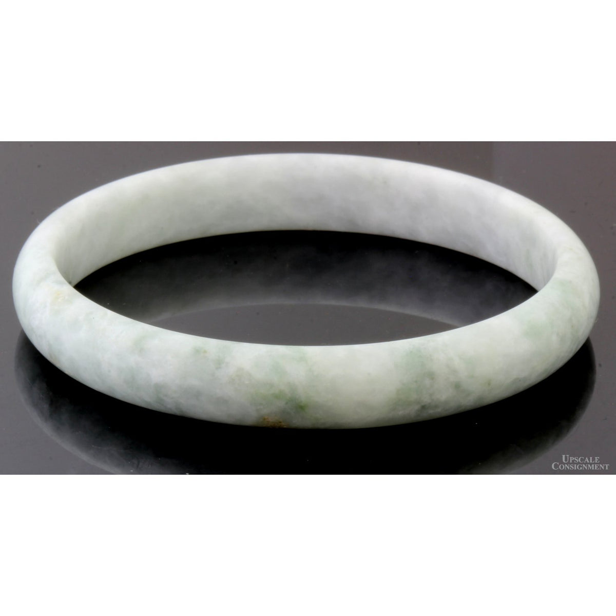Light Green & White Mottled Jadeite Jade Bangle Size 8.16" - 66-65mm ID