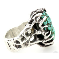 Handcrafted Spiderweb Turquoise Brutalist Sterling Silver Ring