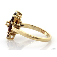 Vintage 14K Gold Purplish-Red Garnet & Diamond Floral Ring