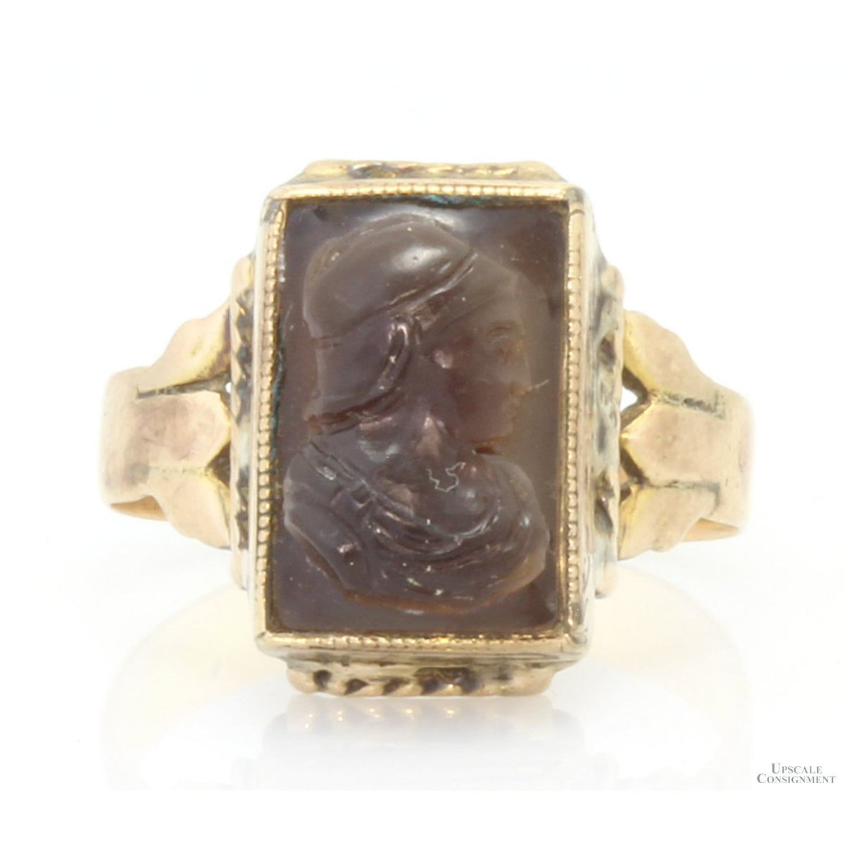 Handcrafted Brown Sard Cameo Antique Mixed Karat Gold Ring