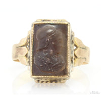 Handcrafted Brown Sard Cameo Antique Mixed Karat Gold Ring