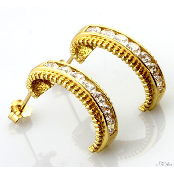 14K Gold Diamonique J-Hoop Earrings – Approx. 1.20 CTW