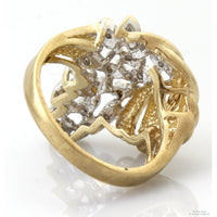 Vintage 10K Gold Diamond Leaf & Ribbon Ring | Nature Inspired Estate Diamond Ring