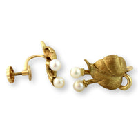 Two-Pearl Mid-Century Screwback Earrings 14K Two-Tone Finish Gold
