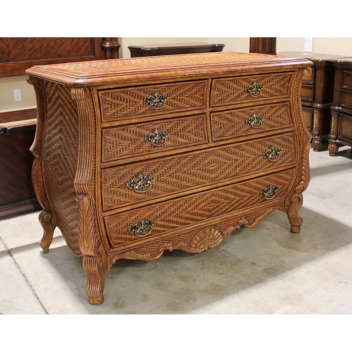 Croquet Bombe Style Wicker 3 Drawer Chest